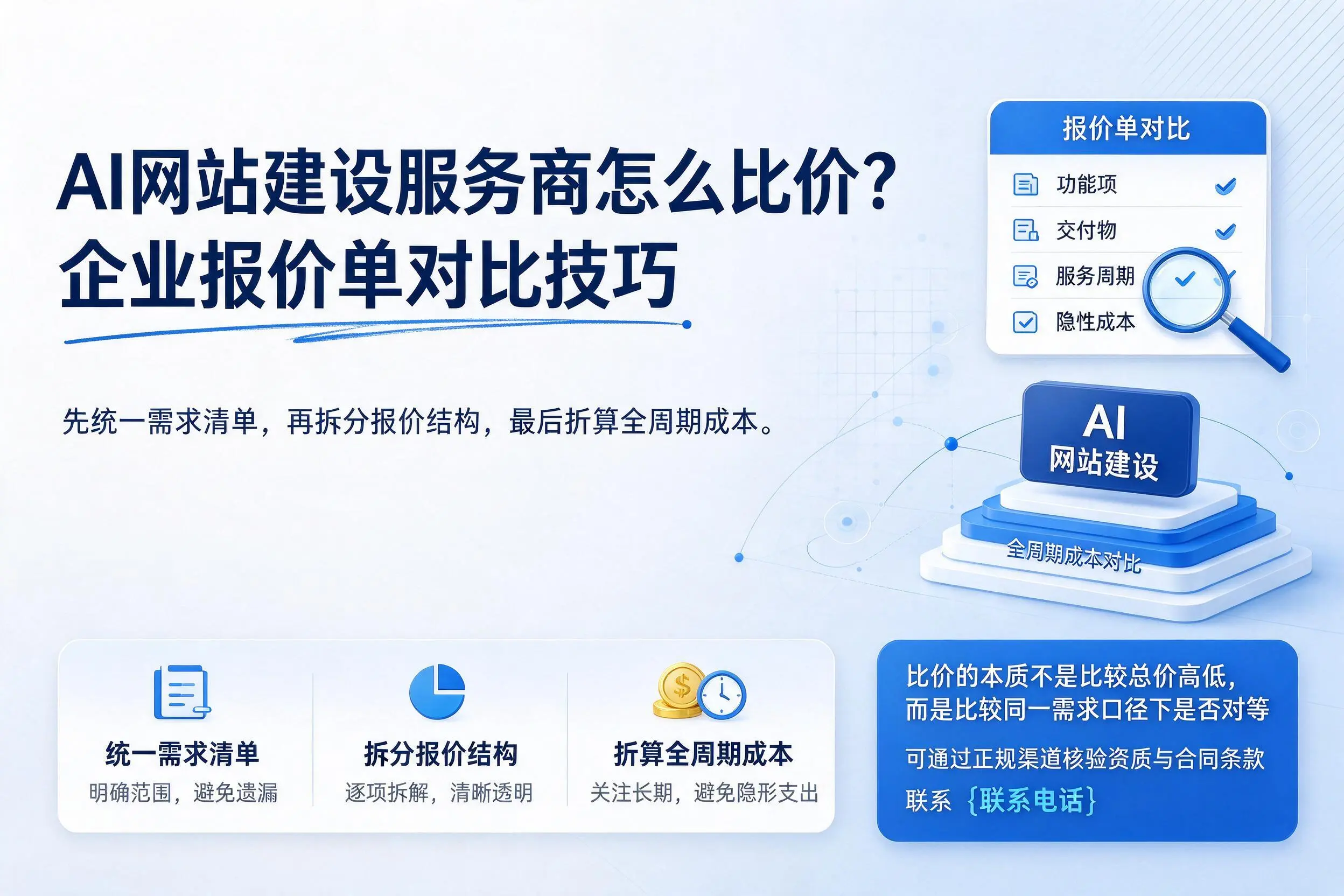 AI网站建设服务商怎么比价？琼中企业报价单对比技巧