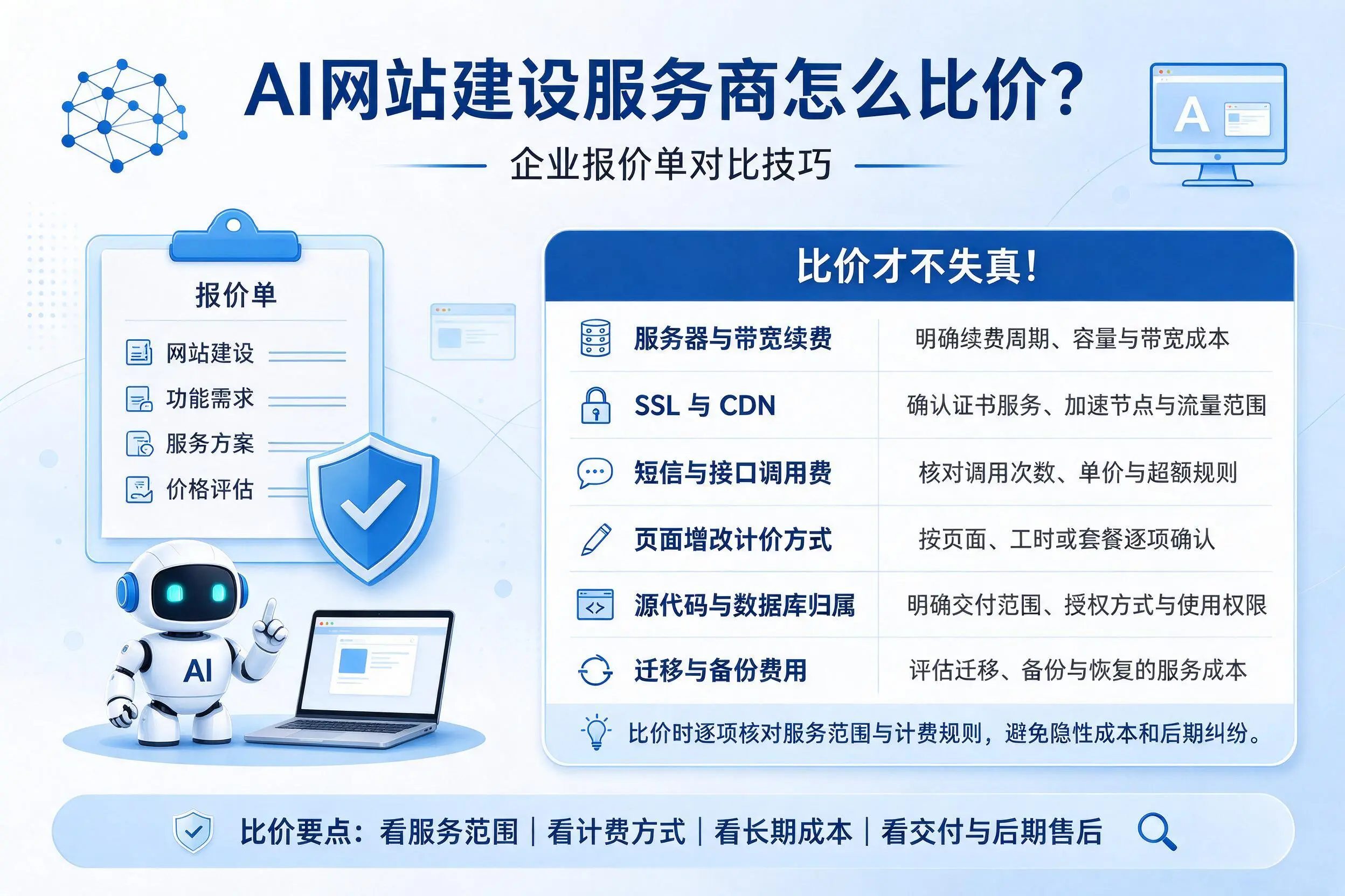 AI网站建设服务商怎么比价？琼中企业报价单对比技巧
